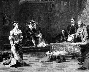 Catalina de Aragón (1485-1536) primera esposa de Enrique VIII, en su primer juicio de English School