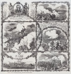 Celebración de las victorias del duque de Wellington en el sitio de Seringapatam (1799), la derrota de Dhondia Wagh (1800), la batalla de Assaye (1803) y la batalla de Waterloo (1815) (grabado)