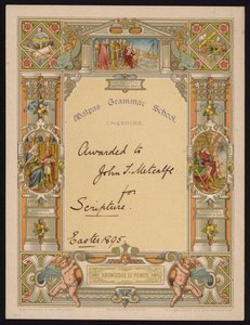 Certificado de escritura otorgado a un alumno de Malpas Grammar School, Cheshire de English School