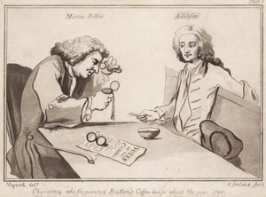 Personajes que frecuentaban Buttons Coffee House alrededor del año 1720: Martin Folkes, Addison de English School