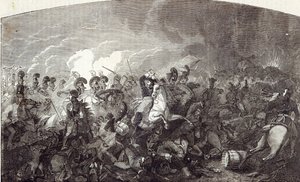 Carga de la Brigada Pesada de Lord Somerset en Waterloo y derrota total del ejército francés, ilustración de 