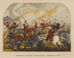 Carga de caballería en Balaklava, 25 de octubre de 1854 (grabado coloreado) de English School