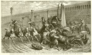 Carrera de cuadrigas en los Juegos Seculares, en el milenario de Roma (grabado) de English School