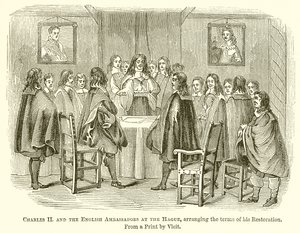 Carlos II y los embajadores ingleses en La Haya, arreglando los términos de su restauración de English School