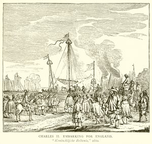 Carlos II embarcando hacia Inglaterra de English School