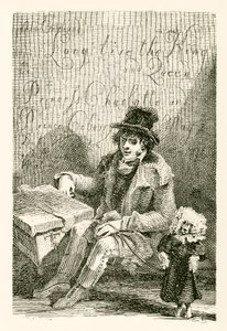 Charles Wood, un hombre ciego, con un órgano y un perro bailarín