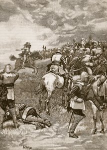 Carlos en la Batalla de Naseby, ilustración de Cassells Illustrated History of England de English School