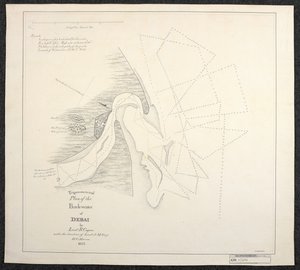 Carta de Dubai de 1822 realizada por topógrafos marinos de la Compañía Inglesa de las Indias Orientales, titulada Trigonometrical Plan of the Back-water of Debai por el teniente R. Cogan bajo la dirección del teniente J. M. Guy, H. C. Marine. de English School