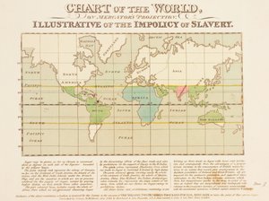 Mapa del Mundo, en la Proyección de Mercator, Ilustrativo de la Impolítica de la Esclavitud de English School