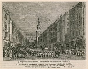 Cheapside - Niños de las escuelas parroquiales y de barrio yendo a St Pauls, 1837 de English School