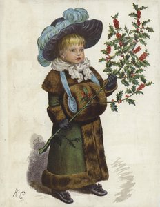 Niño sosteniendo una gran rama de acebo de English School