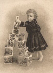 Niño apilando bloques de construcción (litografía)