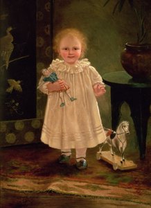 Niño con una muñeca y un caballo de juguete, c.1840 de English School