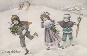 Niños en la nieve, Postal victoriana (impresión)