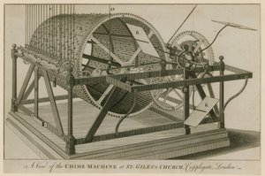 Máquina de campanas en la Iglesia de San Gil, Cripplegate, Londres de English School