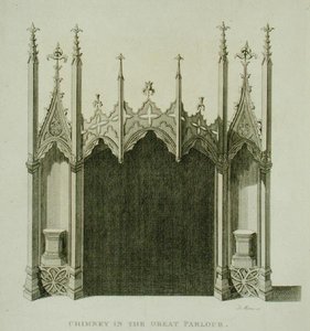 Chimenea en el gran salón de Strawberry Hill, grabado por T. Morris, de 