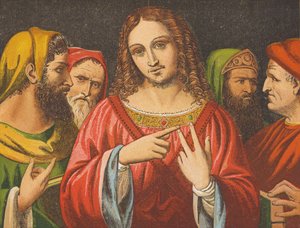 Cristo disputando con los Doctores (litografía en color) de English School