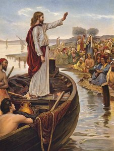 Cristo enseñando junto al mar (chromolitho) de English School