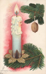 Tarjeta de Navidad con una vela de árbol de Navidad