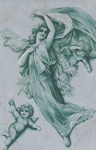 Tarjeta de Navidad con un ángel y dos querubines
