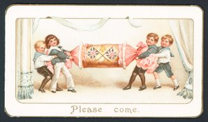 Tarjeta de Navidad con niños tirando de un cracker de English School