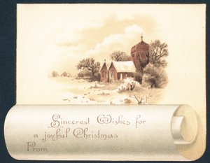 Iglesia en la nieve, tarjeta de Navidad de English School