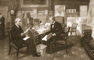 Churchill y Fisher trabajando: el Primer Lord en su habitación en el Almirantazgo con el Primer Lord del Mar, de The Illustrated War News, 1915