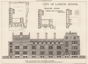 Escuela de la Ciudad de Londres; elevación lateral de English School