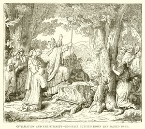 Civilización y cristianismo: Bonifacio talando los robles sagrados