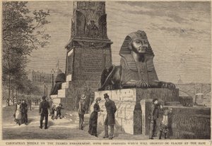 Aguja de Cleopatra en el Embankment del Támesis con las Esfinges que pronto se colocarán en la base