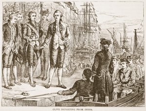 Clive partiendo de la India, ilustración de Cassells Illustrated History of India de James Grant, pub. 1879