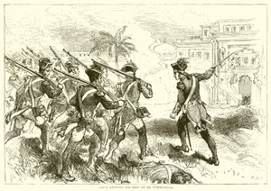 Clive liderando a sus hombres hacia Conjeveram (1751) de English School