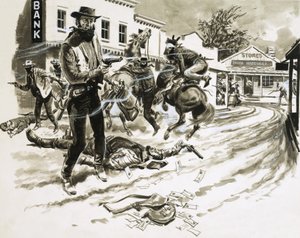 Cole Younger, miembro de la banda de Jesse James, en un tiroteo de English School