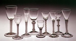 Colección de vasos con tallos de torsión opaca, 1760-75