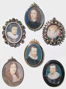 Colección de miniaturas, de izquierda a derecha, fila superior: Federico V (1596-1632) Elector Palatino, Rey de Bohemia de English School
