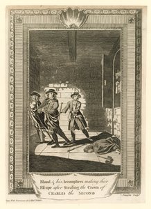 El Coronel Blood y sus cómplices escapando después de robar la corona del rey Carlos II de English School