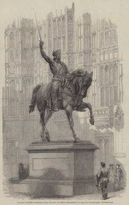 Estatua colosal de Ricardo Corazón de León, por el Barón Marochetti, en el Old Palace-Yard, Westminster (grabado) de English School