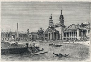Feria Mundial Colombina o Exposición Mundial Colombina, La exposición de Chicago 1893: el salón de maquinaria - Grabado 1893 de 