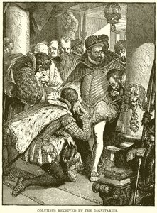 Colón recibido por los dignatarios de English School