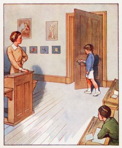 Comandos: Camina hacia la puerta y ciérrala (litografía en color) de English School