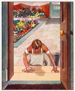 Comandos: Lavar los peldaños de la puerta (litografía en color)