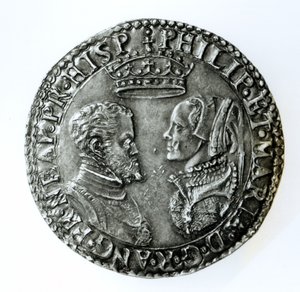 Chelín conmemorativo por el matrimonio de Felipe II de España (1527-98) y María I de Inglaterra (1516-58) 1554 (plata) de English School