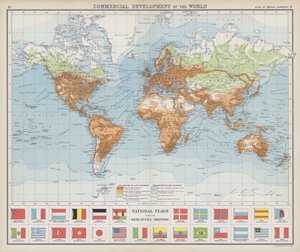 Desarrollo comercial del mundo, Banderas nacionales utilizadas por la navegación mercante (litografía en color) de English School