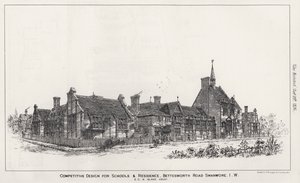 Diseño competitivo para escuelas y residencia, Bettesworth Road, Swanwore, Isla de Wight (grabado)