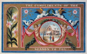 "Compliments of the Season", tarjeta victoriana (cromolito) de English School