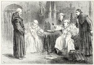 Conferencia entre Thorpe y Arundel, ilustración de La Historia del Protestantismo de James Aitken Wylie, pub. 1878 de English School