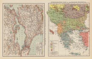 Constantinopla y el Mar de Mármara; Mapa etnográfico de la Península Balcánica (litografía en color) de English School