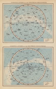 Constelaciones del Hemisferio Norte; Constelaciones del Hemisferio Sur (litografía en color)