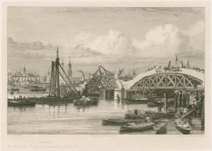 Construcción del nuevo Puente de Londres, 26 de julio de 1827 de English School