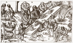 Ilustración contemporánea de un jefe gaélico irlandés comiendo una comida de English School
